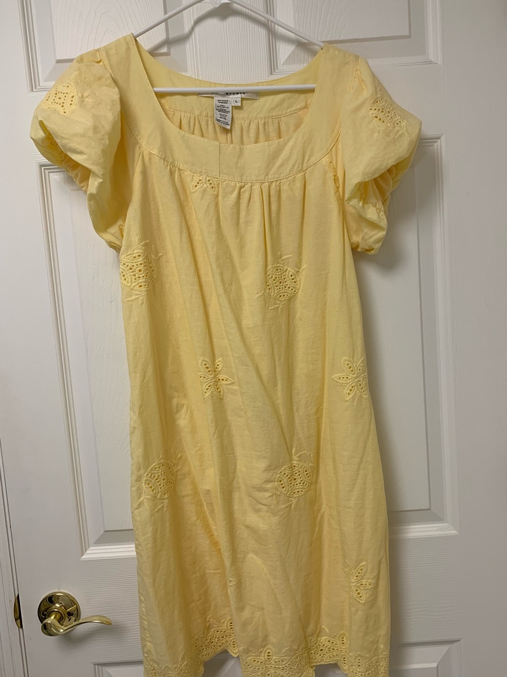 Max Studio Yellow Eyelet Cotton Y2K Cottage core Babydoll Dress